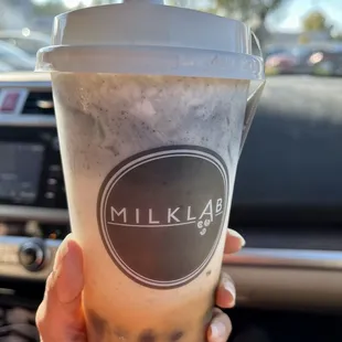 Black sesame pumpkin latte with boba