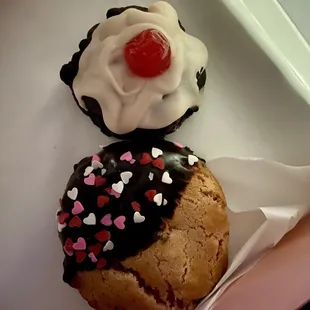 Chocolate cherry truffle and chocolate dipped strawberry