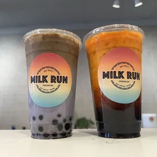 Taro Milk Tea with a shot of coffee and Thai Milk Tea