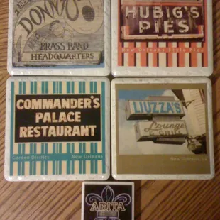 The coasters &amp; magnet we got from them.