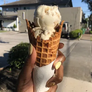 House-made waffle cone (on the side)