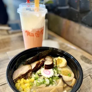 Miso Ramen with Sakura Milk Cheese foam tea