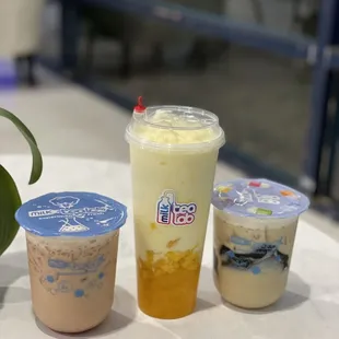 Mango Lover, Honey Roasted Milk Tea, Strawberry Milk Tea