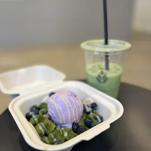 Matcha wafchi and iced uji matcha