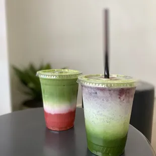 (L): strawberry matcha, (R): blueberry lavender matcha