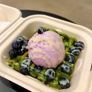 Matcha wafchi with lavender gelato