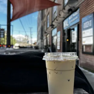 a cold beverage on a table