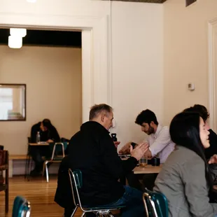 There are plenty of seats and outlets and free wifi for everyone!!