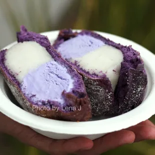 Milk bomb sandwich ($7.50) - ube ice cream and calamansi sorbet with ube pan de sal