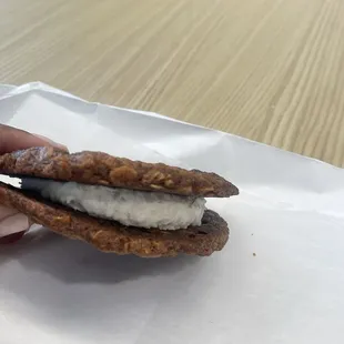 Side view of Brown Buttered Oatmeal Cream Pie