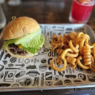 Simple Man burger + curly fries