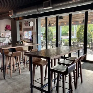 Inside seating and outside covered patio.