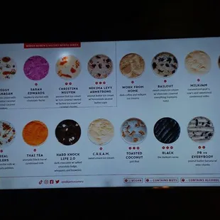 Flavors of ice cream to choose from.