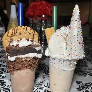 two cups of ice cream and chocolate