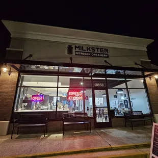 Located at the street corner. Parking along the side wall. Plenty of seating for customers inside and out.