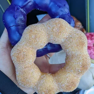 Churro and ube mochi donuts