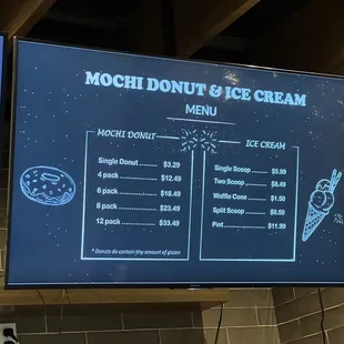 Donut and ice cream menu