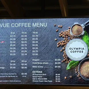 Coffee menu