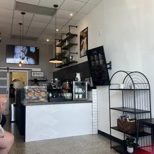 a woman sitting at a counter
