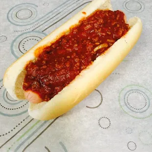 a chili dog on a bun
