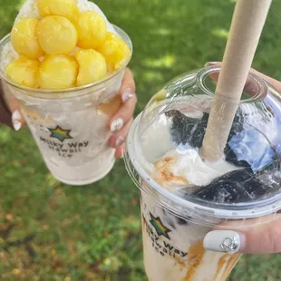 Pineapple shaved ice and jelly milk tea