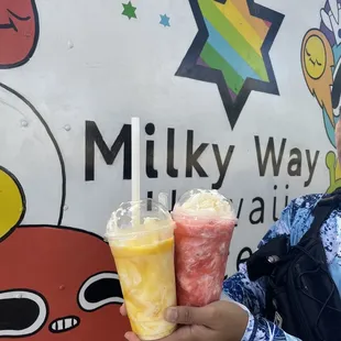 Large Mango Snowthie and large Strawberry Snowthie ($7 each)