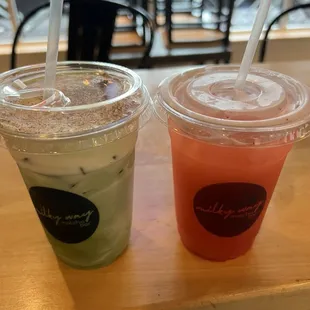 Apple crisp matcha, strawberry yuzu lemonade