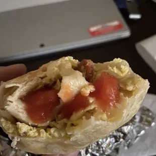Burrito with potatoes egg cheese bacon - I&apos;d say 7.5/10