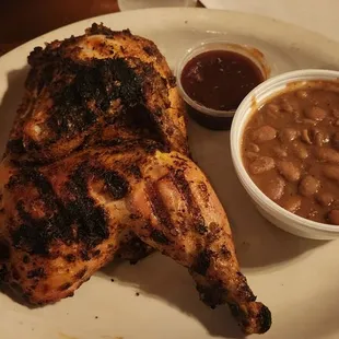 Half chicken with beans