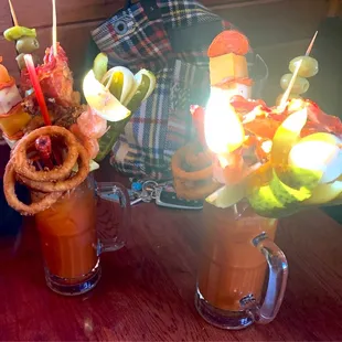 a bloody drink with onion rings