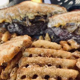 Patty Melt with Waffle Fries