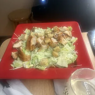 Chicken Caesar Salad w/wine