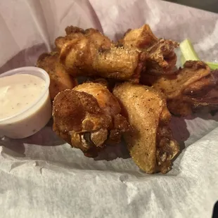 Lemon Pepper Fried Wings with homemade Ranch. Perfect!