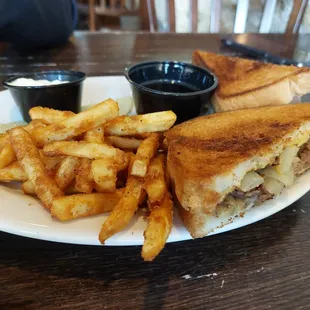 Pub melt with fries.
