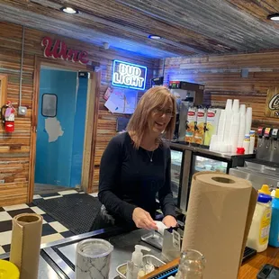 a woman at the counter