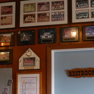 pictures on wall and restroom