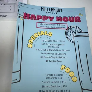 Happy hour menu