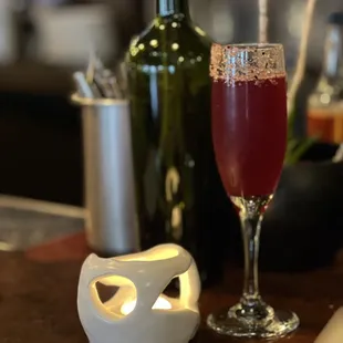 Lovers Lane - the hibiscus mezcal is smoky, sweet, and effervescent