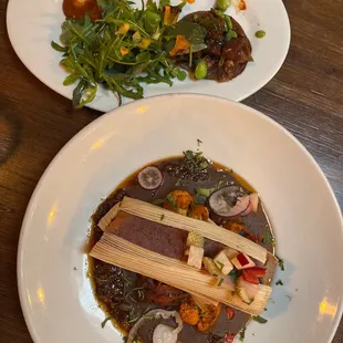 Blue corn tamal &amp; teff griddle cake