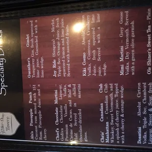 Cocktail menu