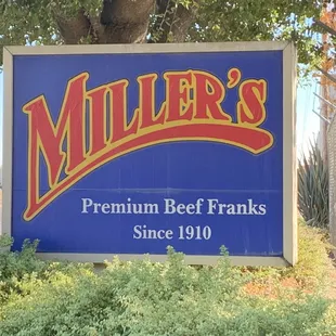 miller's premium beef franks sign