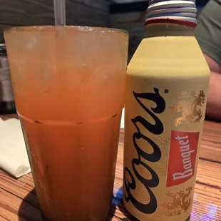 Strawberry lemonade and Coors Banquet