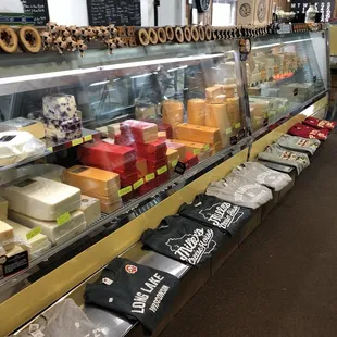 a display of cheeses