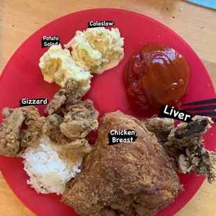 5/13/2021. 9 pcs chicken $14.95. Liver, gizzard, potato salad, coleslaw