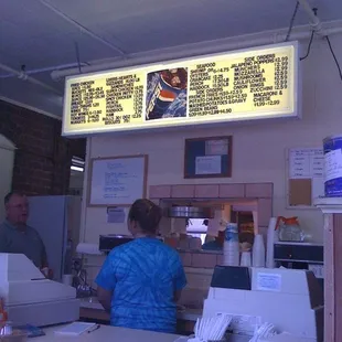 a menu on the wall
