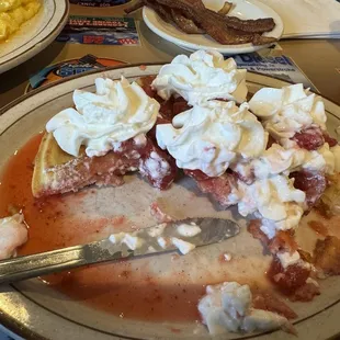 Waffle with strawberry topping
