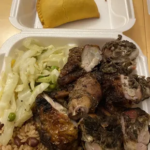 Jerk Chicken and a Beef Patty