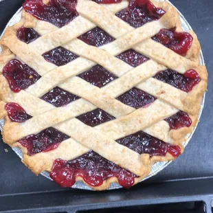 three pies on a baking tray