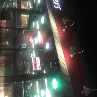 the neon lights on the building