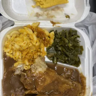 Turkey wing, mac n cheese and greens